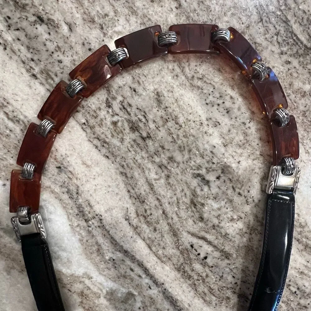 Brighton Vintage Leather & Tortoise Shell Bakelite Style Belt 42103 Womens Small